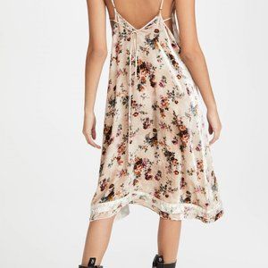 R13 Off-White Floral Velvet Back Tie Slip Dress (Small)